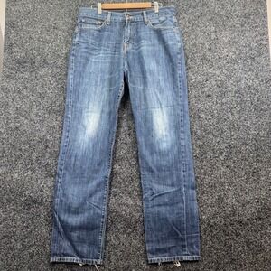 Lucky Brand 221 Original Straight Jeans Mens 34x34 Blue Denim Distressed Hem